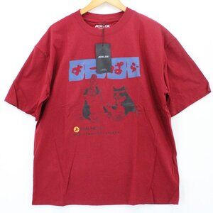 AOKLOK Shirt Mens Red Short Sleeve Japanese Cats Graphic Logo Cotton Small S NWT